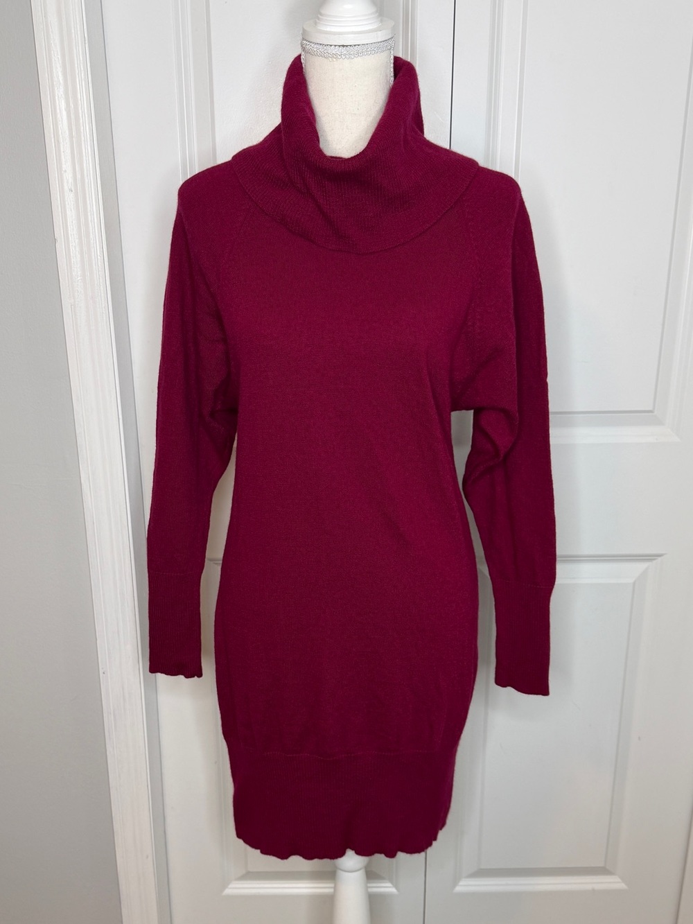 Cynthia Rowley Dark Red Wool Knit Turtleneck Sweater Dress Small Fall Winter
